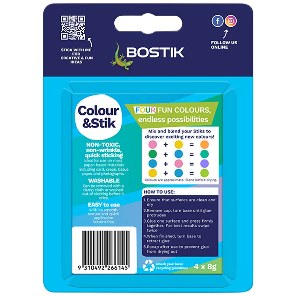 Bostik Colour & Stik Glue Sticks Purple, Dries Clear 8g 4 Pack - Image 2