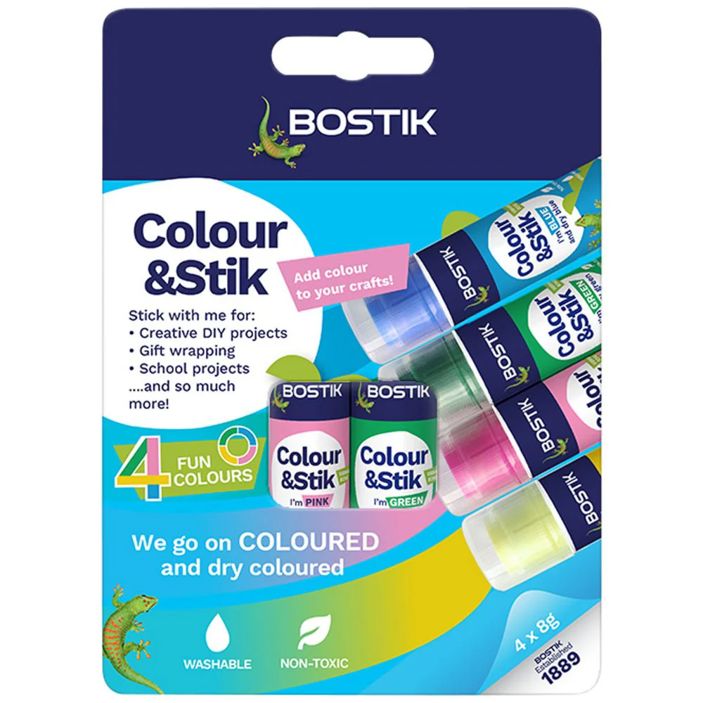 Bostik Colour & Stik Glue Sticks Purple, Dries Clear 8g 4 Pack - Image 3