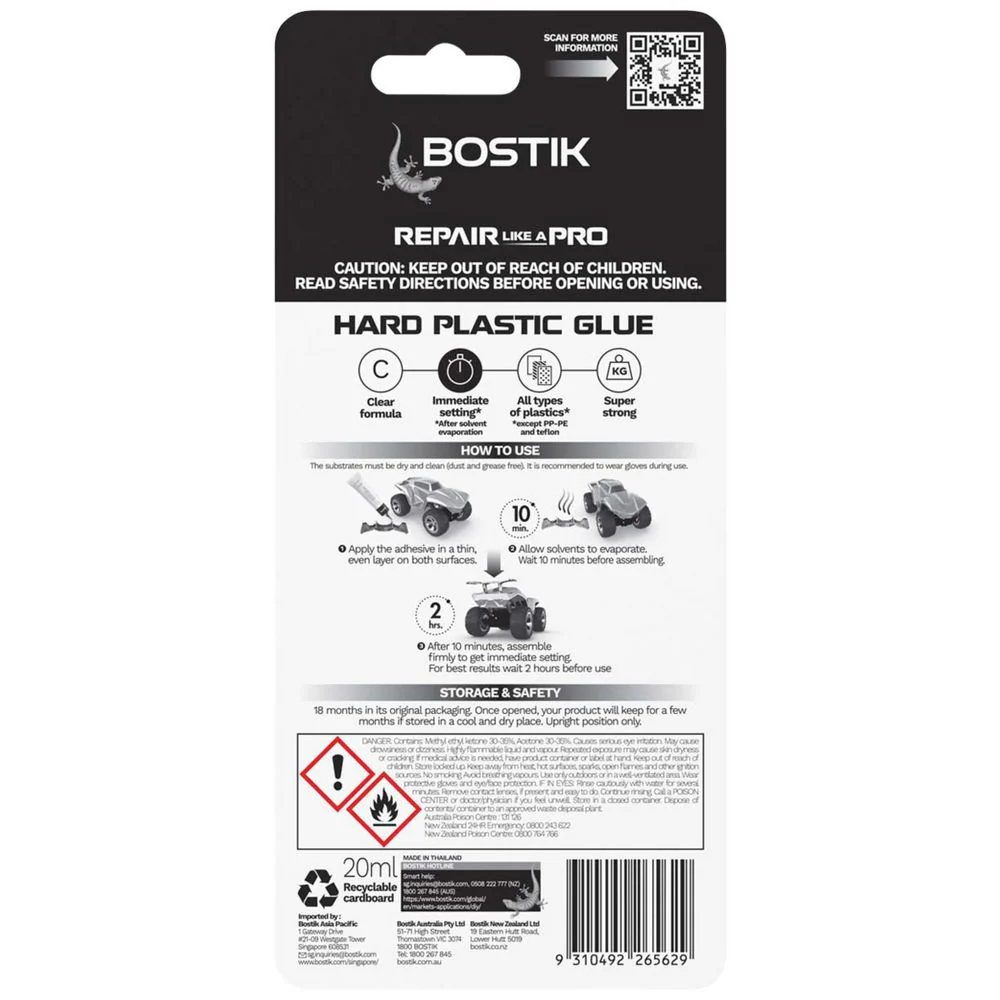 Bostik Hard Plastics Glue Clear Repair 20ml - Image 2