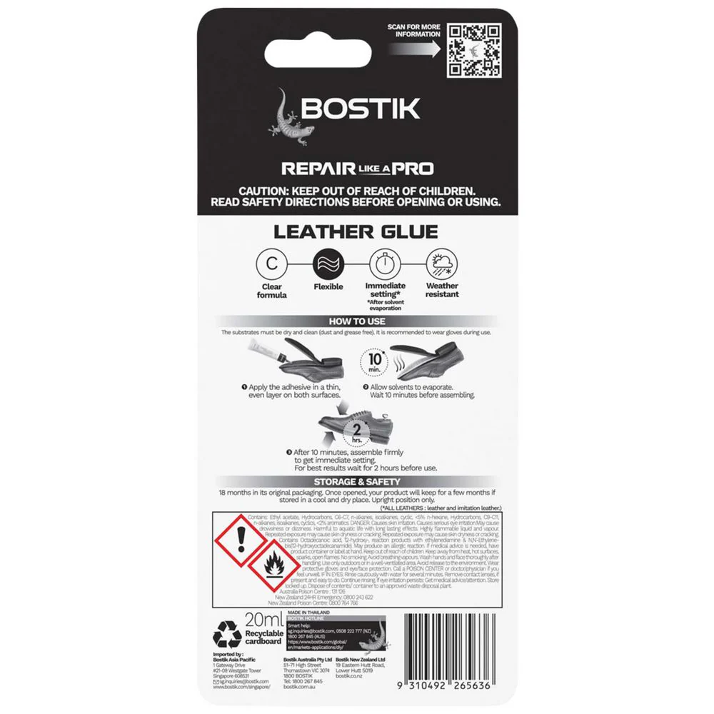 Bostik Leather Repair Glue Ultra-Clear Flexible Bond 20 mL - Image 2