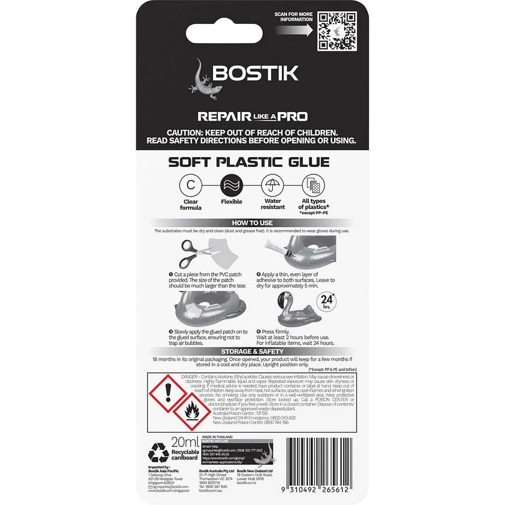 Bostik Soft Plastics Repair Glue Clear 20ml - Image 2