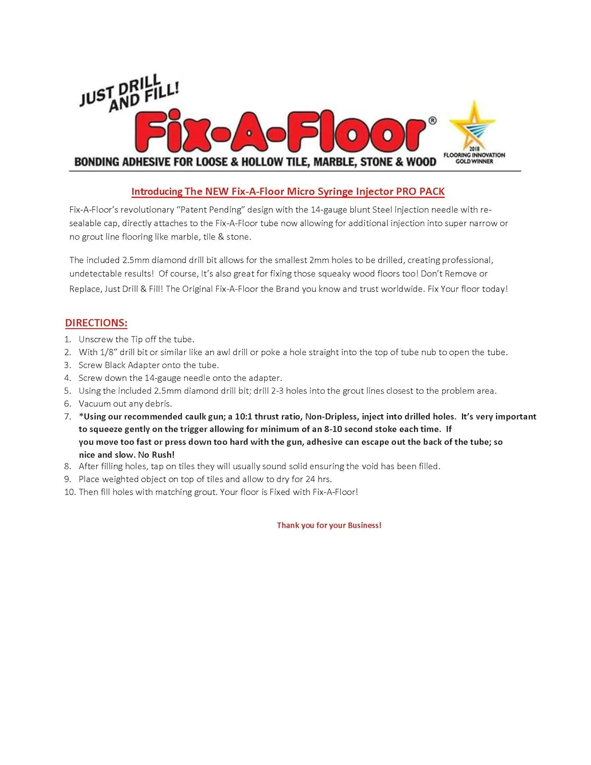 Fix-A-Floor Loose Tile Repair Adhesive Needle [Pro Pack] Includes a Micro Syringe Injector and Drill Bit - Image 4