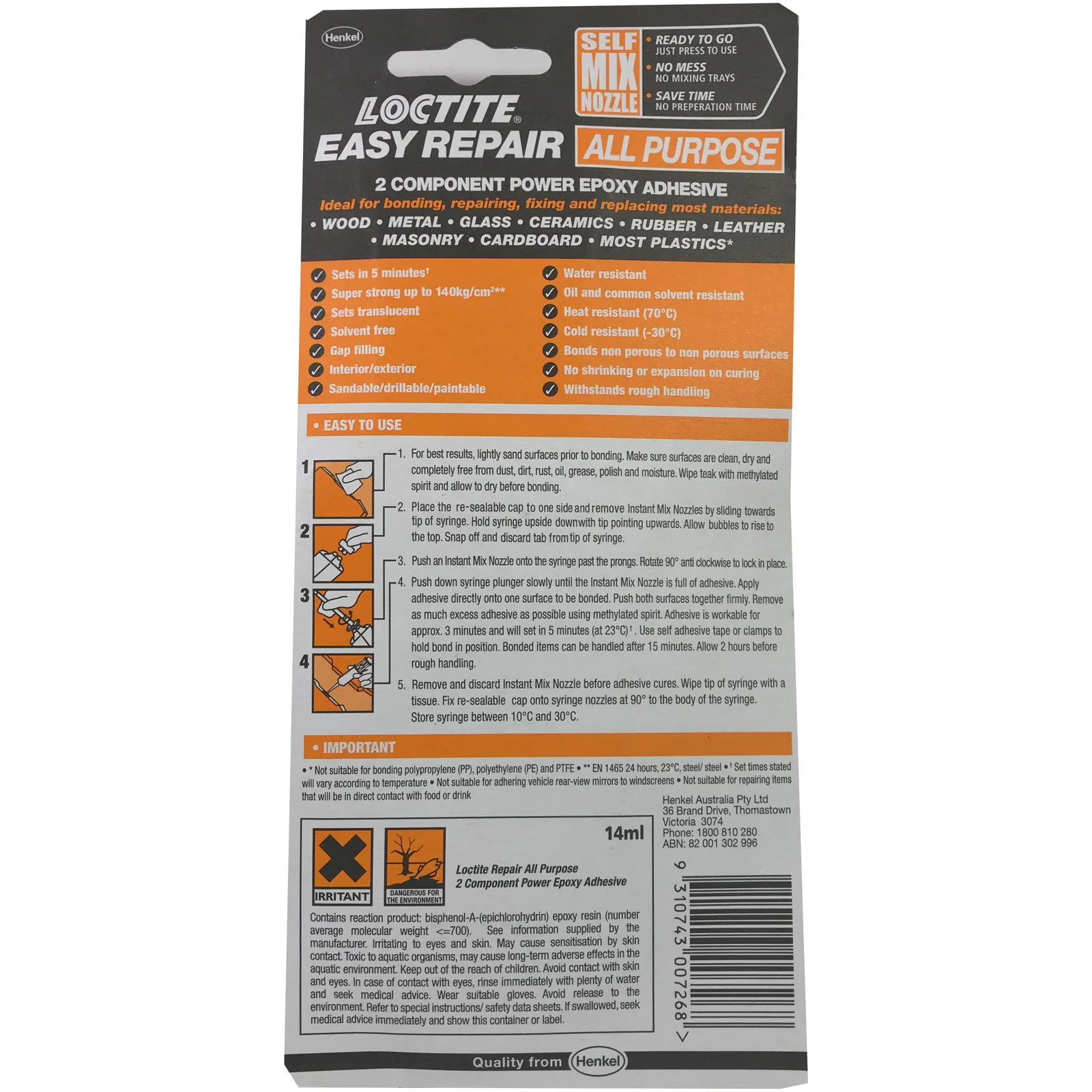 Loctite Easy Repair Pre-mixed Epoxy no mess 5 minute setting 14ml - Image 2