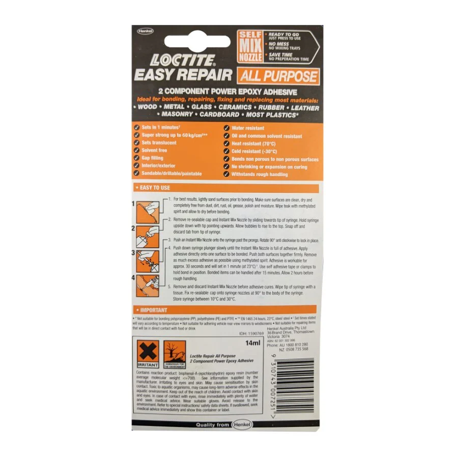 Loctite Easy Repair Pre-mixed Epoxy no mess 60 seconds setting 14ml - Image 2