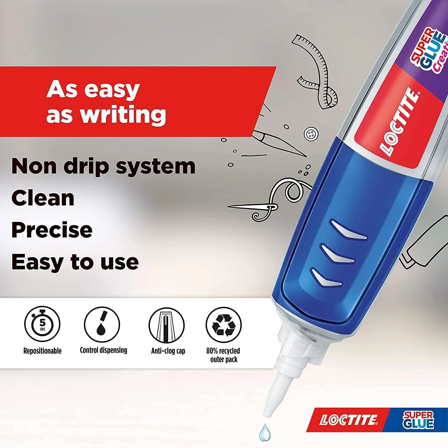 Loctite Super Glue Creative Pen – Precision Application, Fast Bonding for DIY, Craft, and Repairs - Image 3