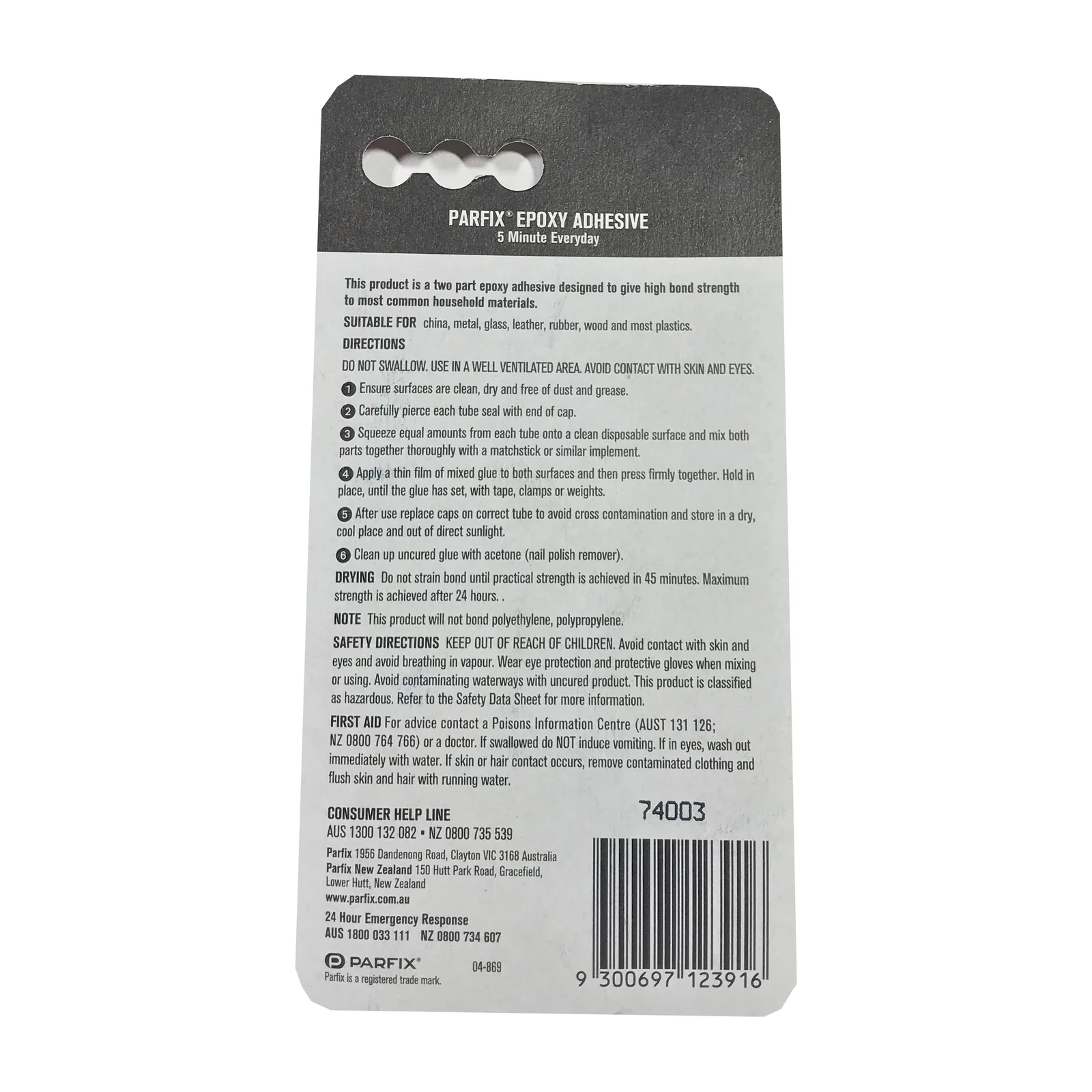 Parfix Epoxy Adhesive 5 Minute Everyday Fast Setting 2x4ml tubes 8ml - Image 2