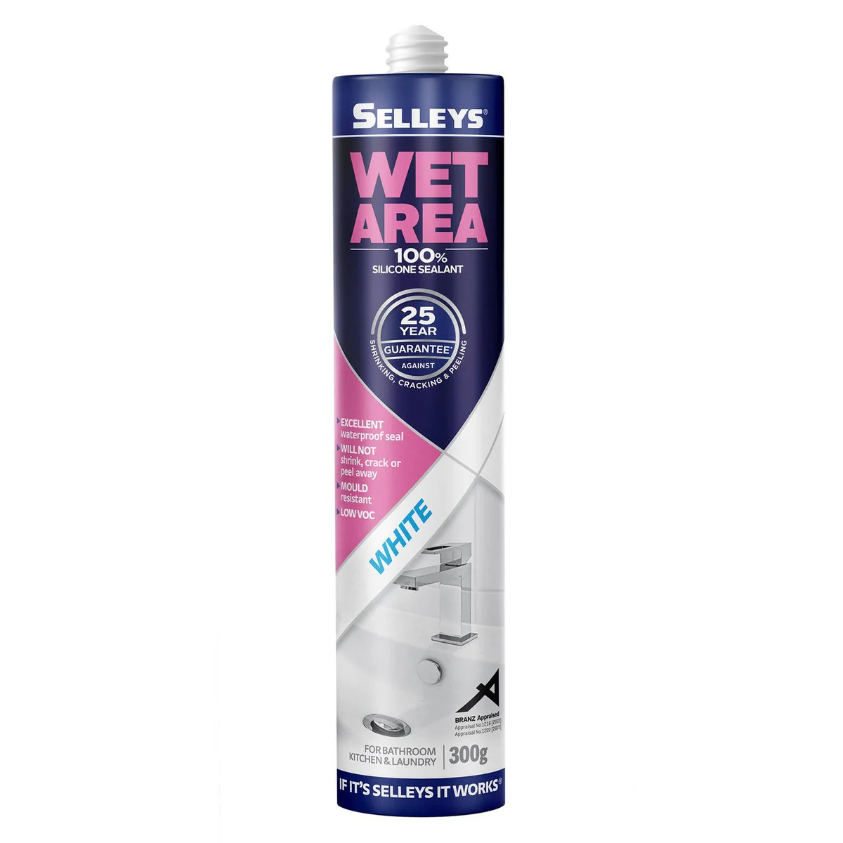 Selleys Wet Area Silicone Sealant Kitchen Bathroom & Laundry 300g - Image 3