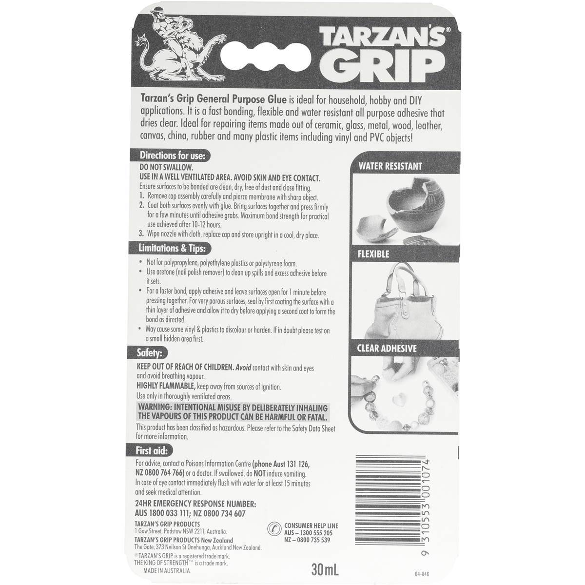 Tarzan's Grip General Purpose Glue Clear Flexible Water Resistant 30ml - Image 2